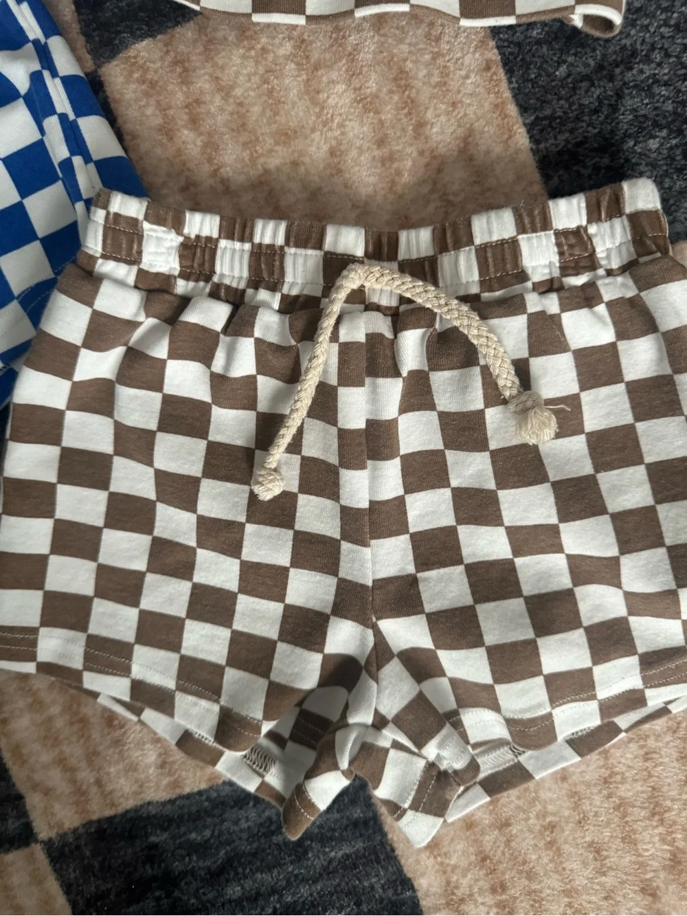 Little One Shop Brown Checkered Short Set
